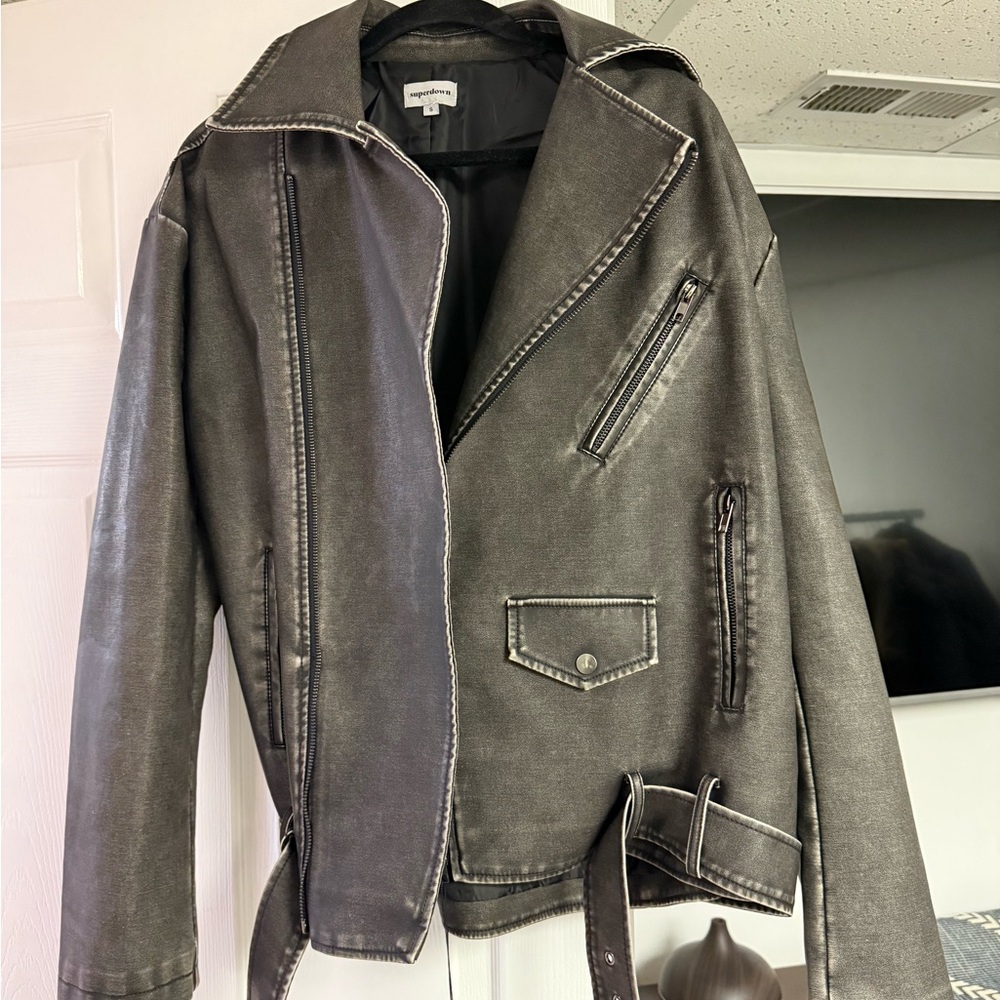 Gray Faux Leather Biker Jacket-NWT